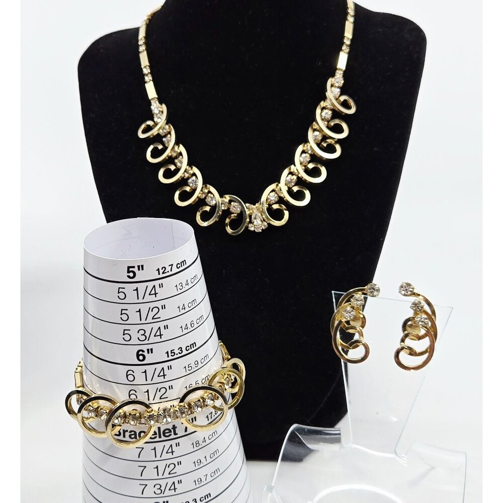 Gold-Tone Sarah Coventry Celestial Necklace Bracelet & Earrings Set With Rhinest - Picture 9 of 10